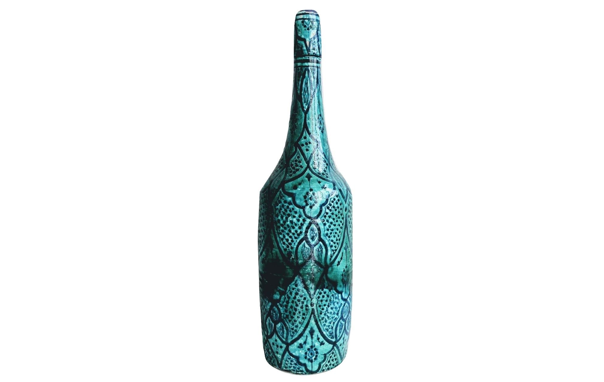 Vintage Marocain Arabian Extra Large Aqua Blue Genie Bouteille Vase de Stockage Ornement Décor Desig