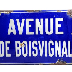 Vintage French Original Iron Enamel Street Sign Avenue de Boisvignal Street Metal Road Display c1950-60&#39;s / EVE