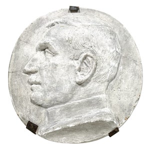 Antique French Plaster Bust Plaque Relief Male Head Dated & Signed F Gurillog Pouillet c1918's / EVE