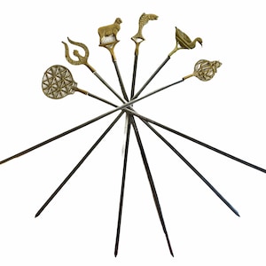 Vintage Turkish Kebab Grill Toasting Cooking Fork Skewers Cutlery Silverware Flatware Decorative Brass Metal c1980-1990s / EVE de France