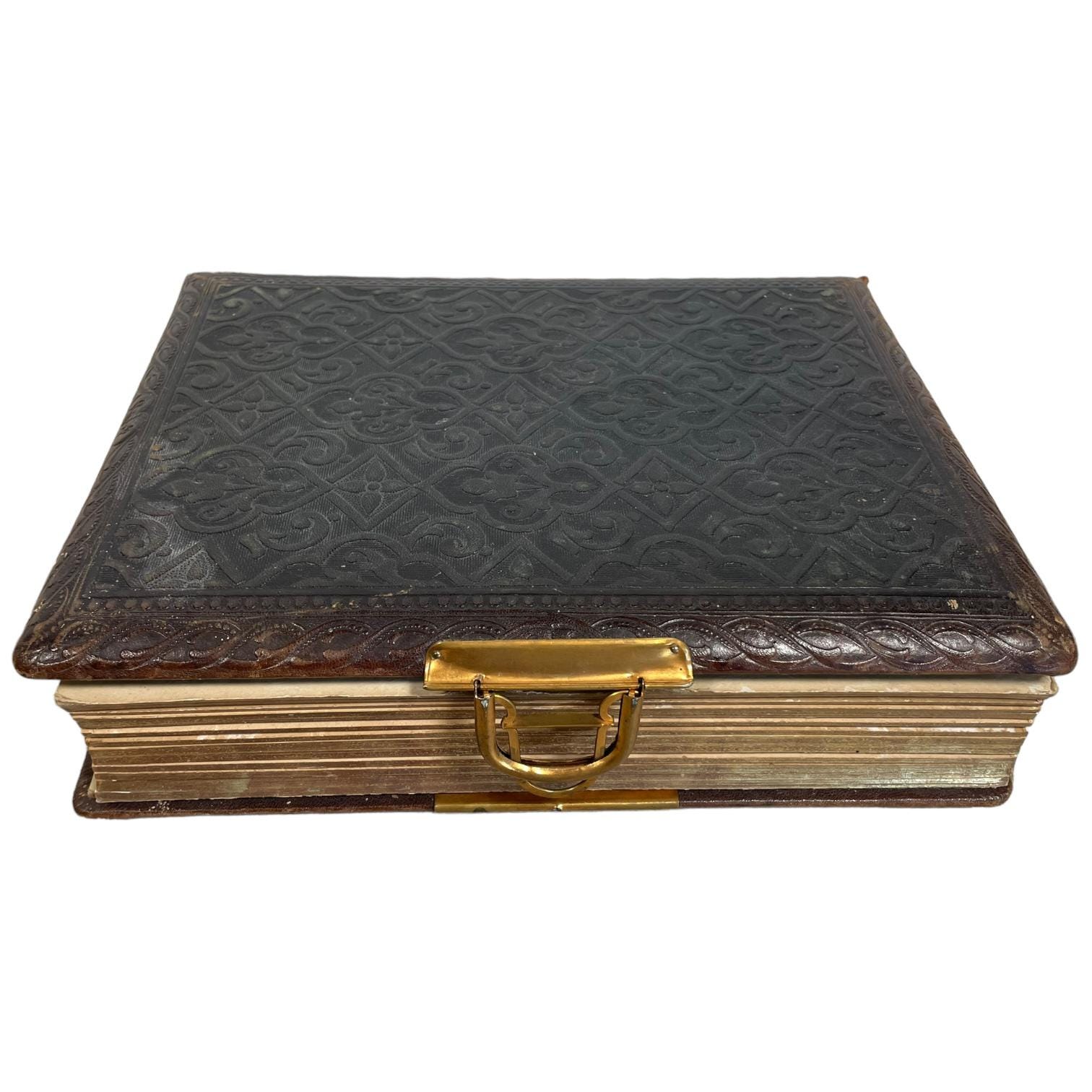 Antique French Leather Bound Photo Album Frame Original French