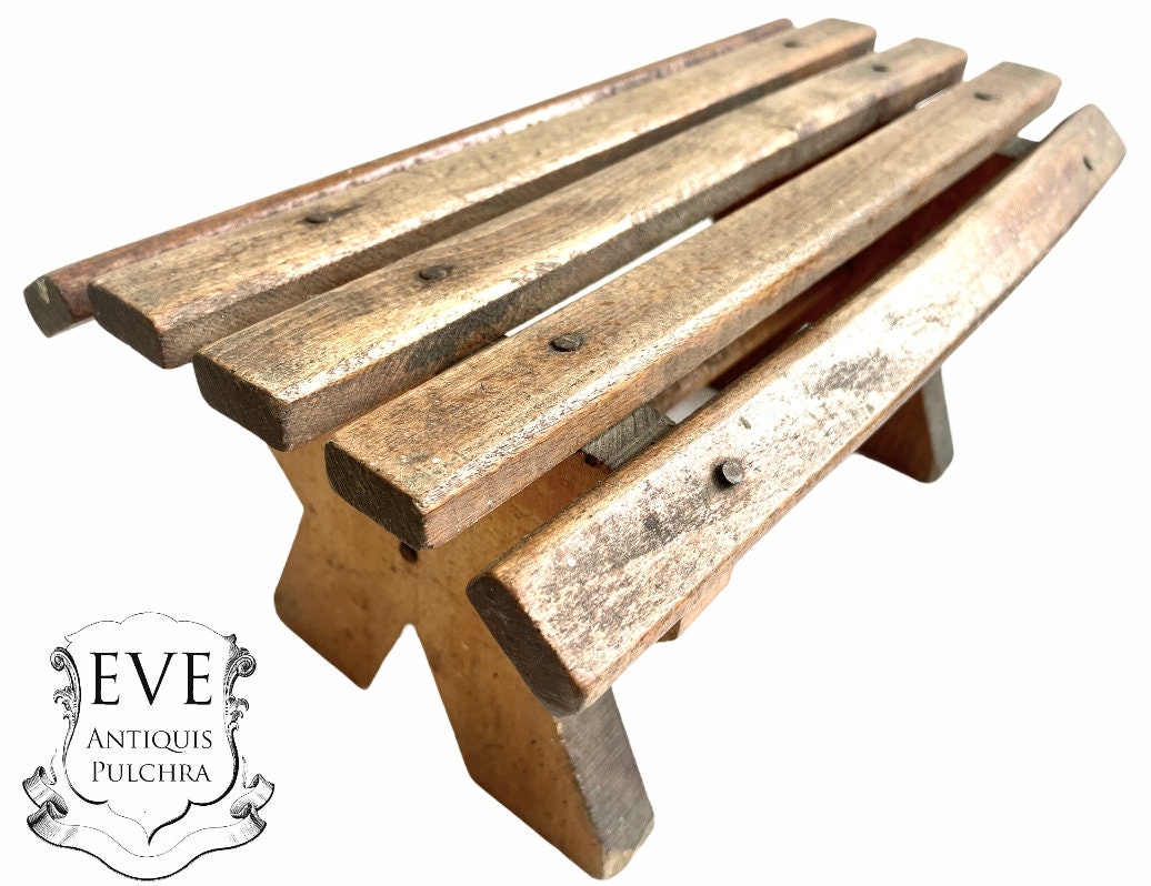 Vintage Français Bois Marron Naturel Petit Tabouret de Traite Chaise Banc Support Présent Repos Sièg
