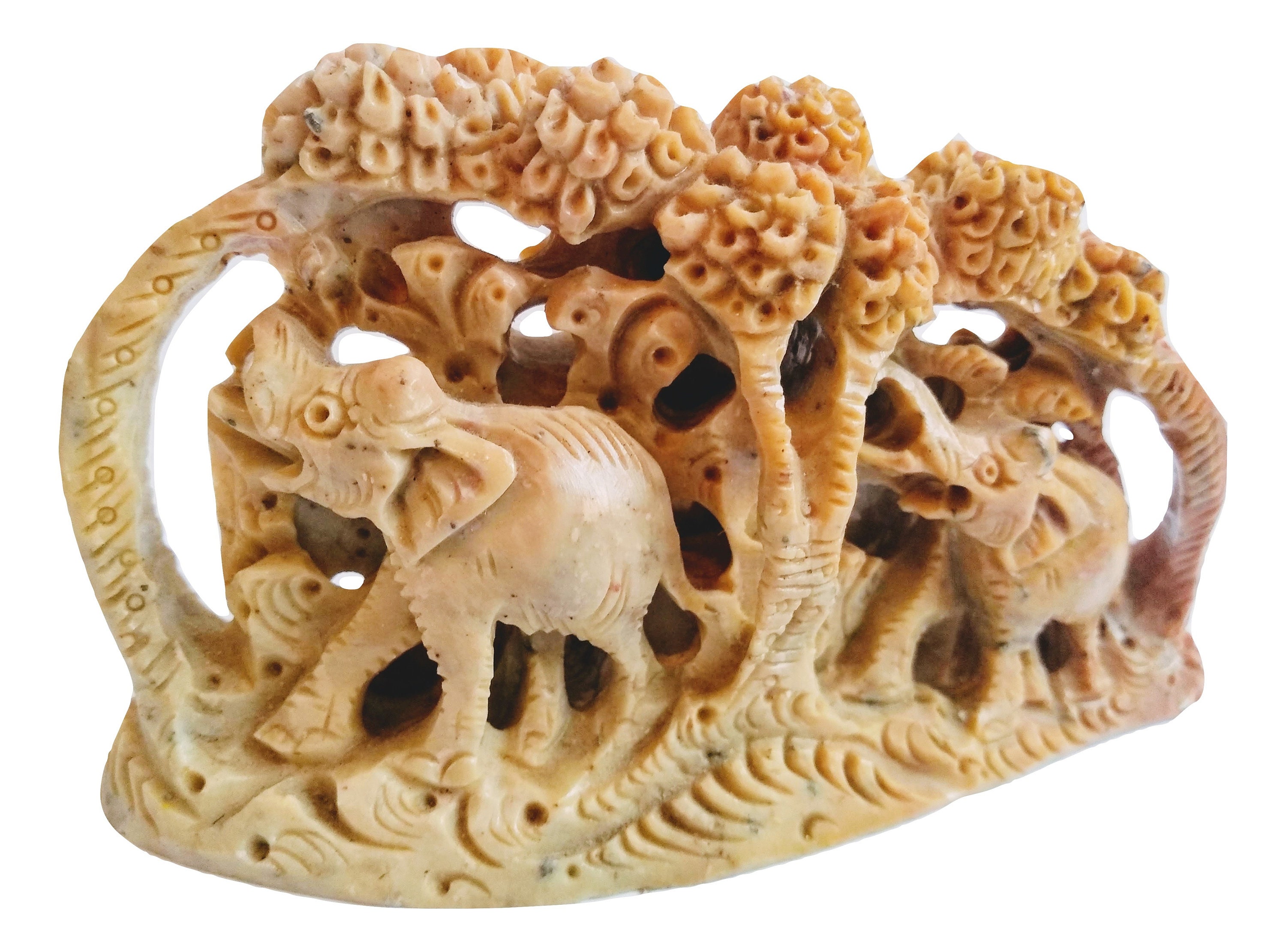 Éléphants Chinois de Pierre Savon Cru Dans Les Arbres Montagne Décorative Ornement Asiatique Afficha