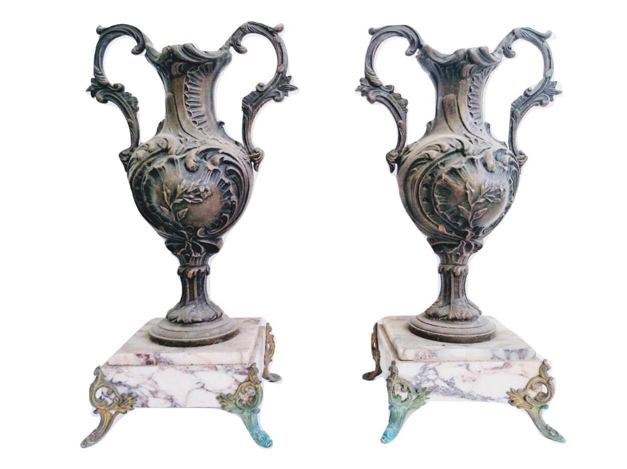 Antique Français Bronze en Marbre Socle d'affichage Manipulé Trophée Vase Orné Pot Manteau C1910/Eve