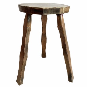 Vintage French Traditional Small Wooden Brown Wood Small Stand Display Plinth Plant Pot Tabouret Three Legs Tripod c1960-70's / EVE