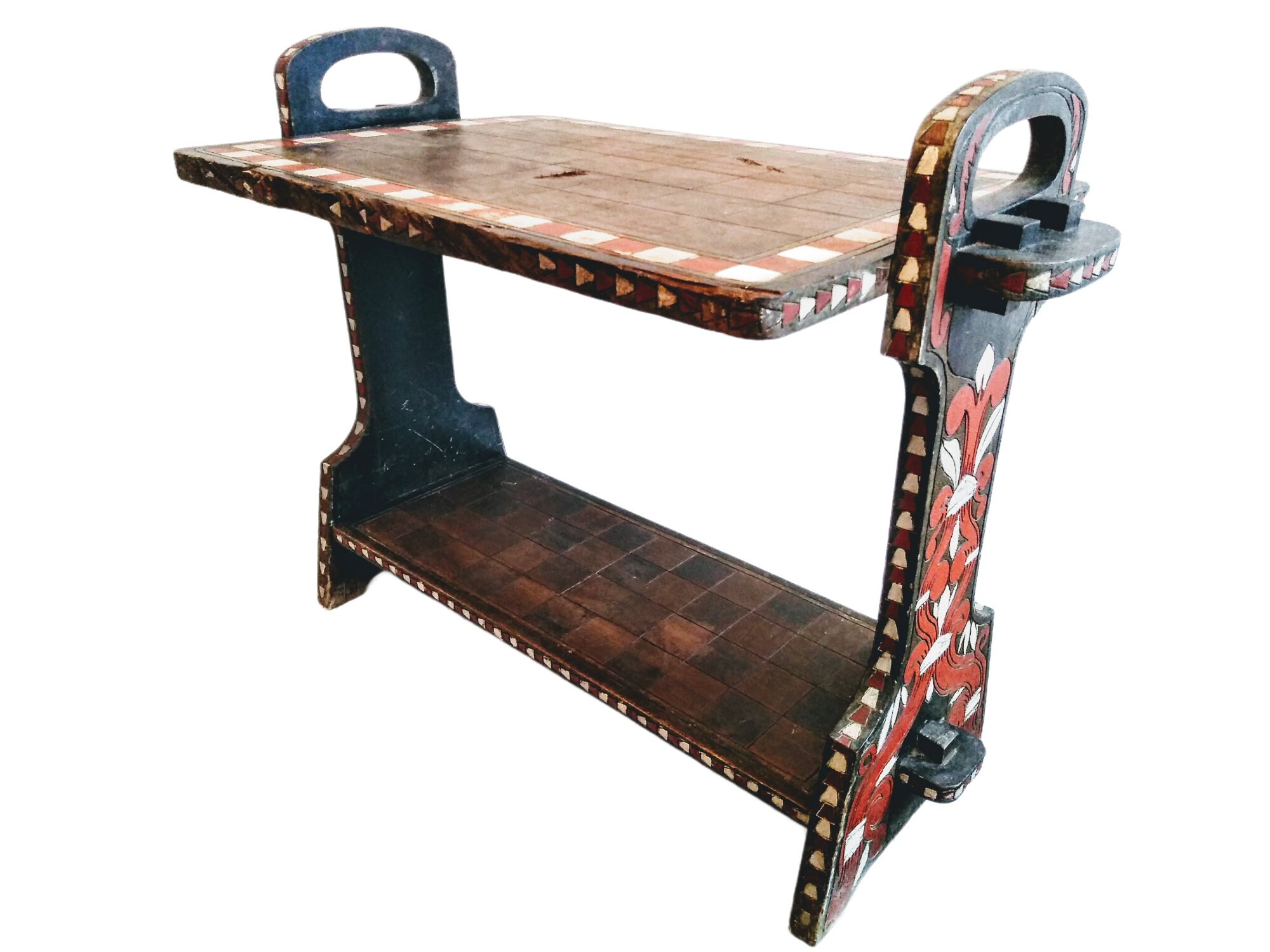 Vintage African Wooden Hand Carved Decoration Natural Wood Side Table Small Desk Stand Display Trive