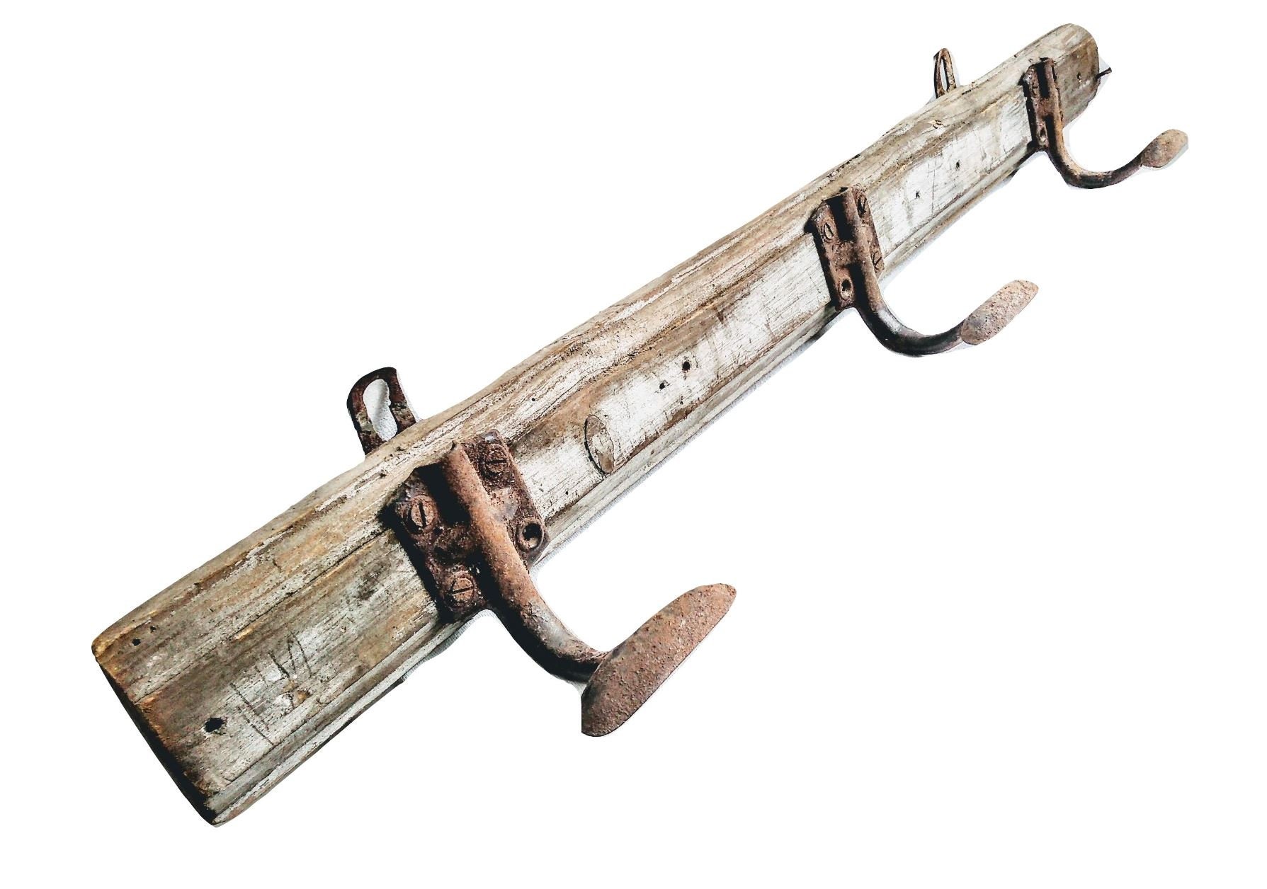 Vintage Français Bois en Bois Home Made Coat Crochets Crochet Hanger Décor Affichage Hallway Shed Ru