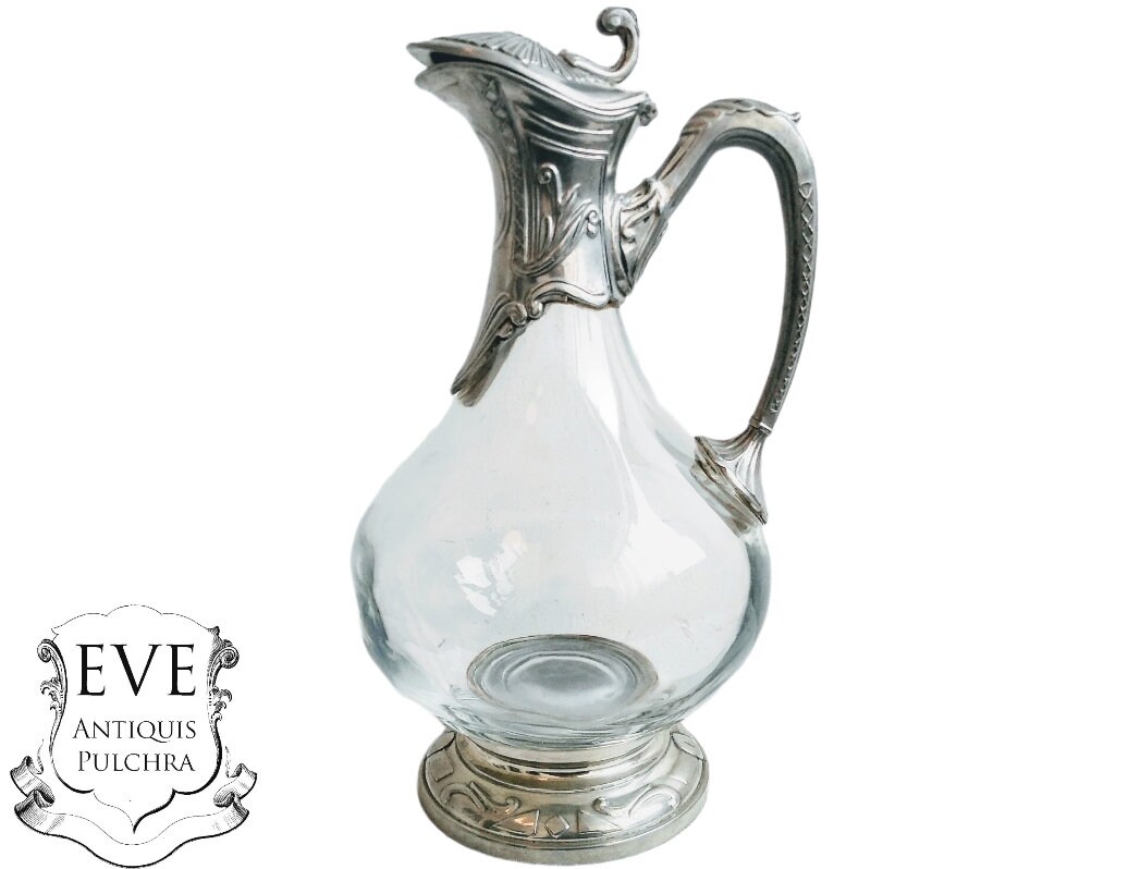 Vintage Français Duck Silver Metal & Glass Carafe Decanter For Water Wine Porto Wedding Useable Uniq