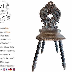 Antiker französischer Alsacienn Holzstuhl Traditioneller europäischer Sitzplatz im Landhausstil Verziertes Design Tabouret c1850&#39;s / EVE