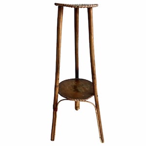 Vintage Vietnamese Asian Bamboo Brown Floor Standing Tall Shelf Pot Plant Stand Display Plinth Prop circa 1930-40's / EVE de France