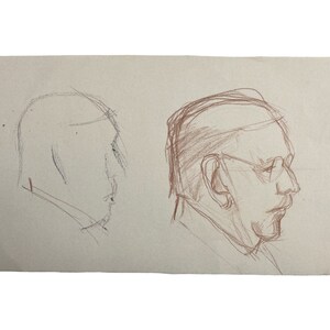Vintage French Pencil Drawing Sketch Study Crocky Portrait On Paper Life Model Man Head Art c1960-70&#39;s / EVE