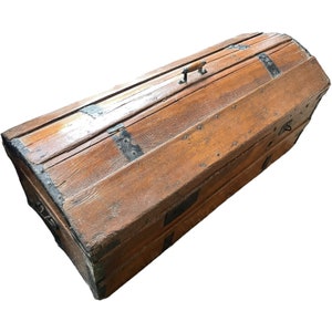 Antique French Large Wooden Chest Luggage Storage Cabinet Case Display Prop Box Decor Wood Treasure c1850-1900&#39;s / EVE