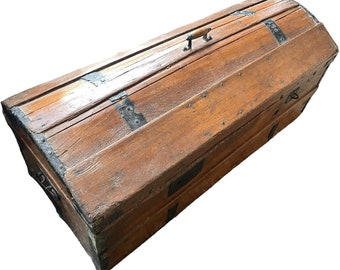 Antique French Large Wooden Chest Luggage Storage Cabinet Case Display Prop Box Decor Wood Treasure c1850-1900's / EVE