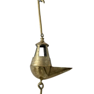 Antique French Brass Oil Lamp Burner Light Hanging Hook Decor Display Prop Lighting Hallway Cloakroom Kitchen c1910&#39;s / EVE