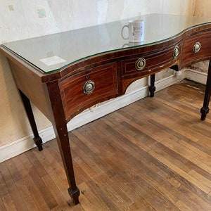 Antique English Large Desk Edwardian Wooden Wood Table Stand Display Sideboard Drawers Glass Topped circa 1910&#39;s / EVE de France