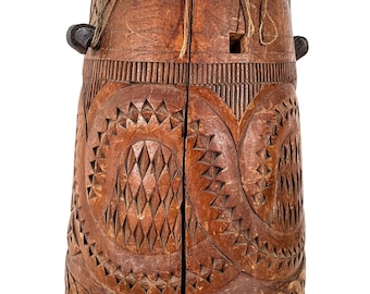 Vintage African Heavy Drum Beater Musical Instrument Drum Wooden Decor Carved Carving Sculpture Wood Tribal Art c1960-70's / EVE