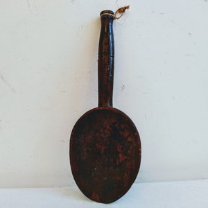 Vintage French Primitive Hand Carved Wood Wooden Large Decorative Spoon Pair Cutlery Wall Kitchen Decor Display c1920-40&#39;s / EVE de France
