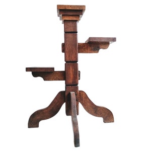 Vintage French Tall High Large Heavy Wooden Brown Natural Wood Flower Pot Ornament Stand Display Rest Plinth Prop Tabouret c1960-70&#39;s / EVE