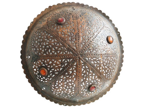 Vintage Marocain Tunisien Brass Ceiling Hanging Pendentif Light Electric Lamp Shade Abat-Jour Decor 