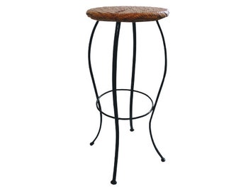 Vintage French Metal Canework Black Tall Large Stool Chair Stand Pot Plant Display Rest Plinth Seating Tabouret circa 1980-90&#39;s / EVE
