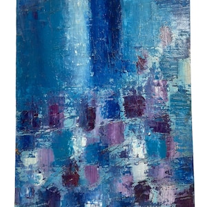 Vintage French Abstract Textured Oil Painting &quot;Following the blues&quot; On Board Damaged circa 1960&#39;s / EVE