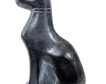 May include: Black stone cat figurine with a smooth, polished finish. The cat is sitting with its head turned to the side.