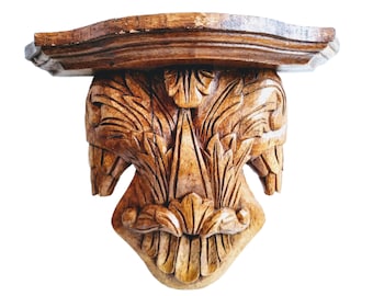 Supporto da parete in legno decorato vintage francese, espositore da parete, decorazione da appendere, circa anni '70 / EVE de France