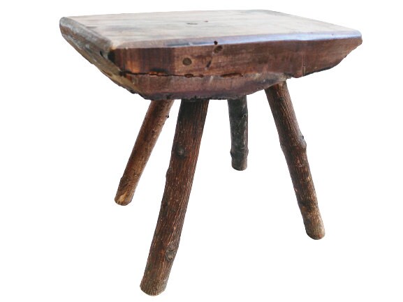 Vintage Français Bois Marron Naturel Petit Tabouret de Traite Chaise Banc Support Présent Repos Sièg