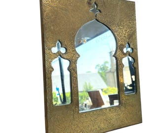 Vintage Mirror Moroccan Wall Hanging Brass Metal Glass One-Off Small Decorative Cloakroom c1970-80's / EVE