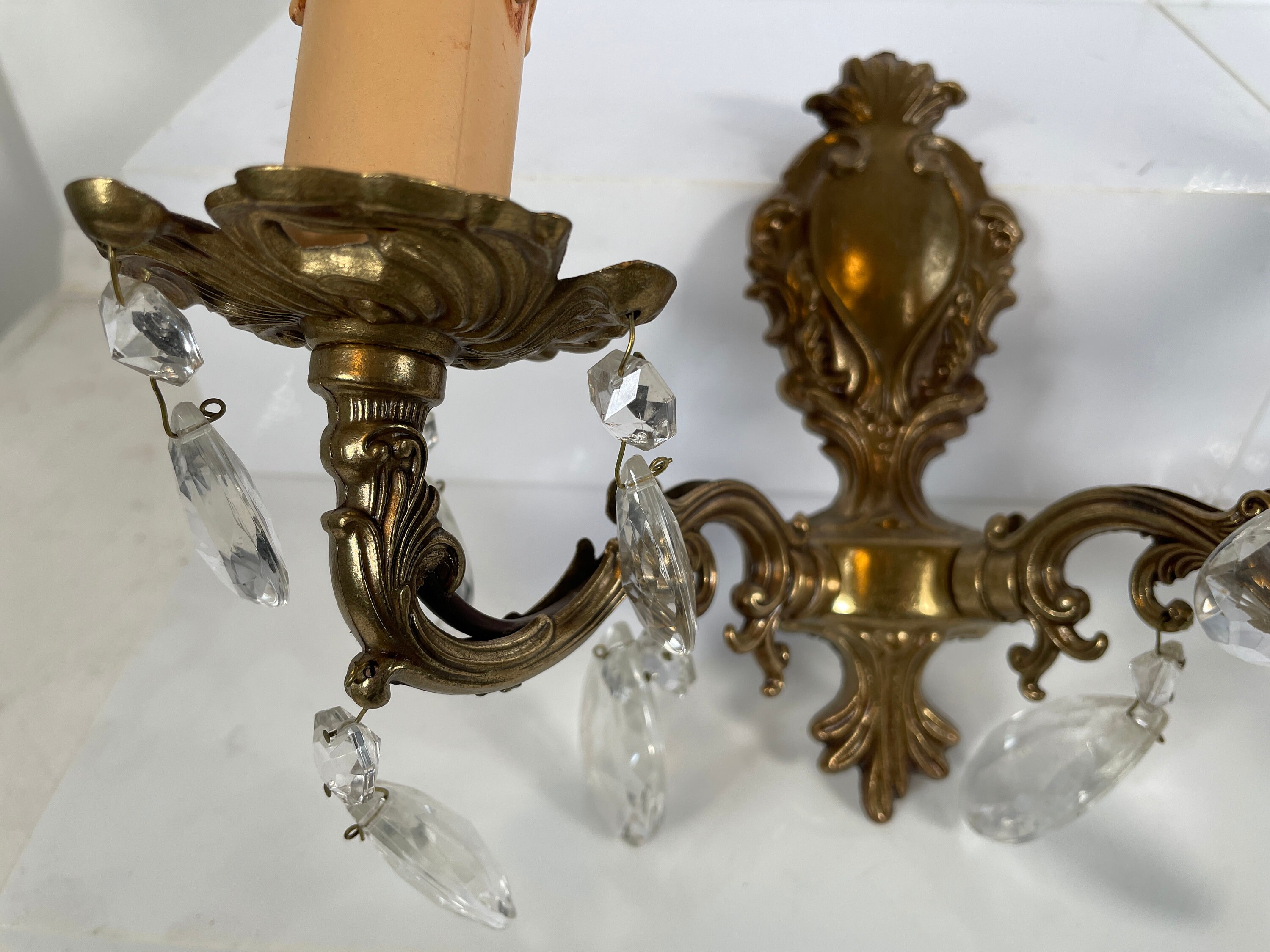 Sconces EVE de France Vintage French Pair Brass Bronze Glass Wall Hanging Electric Light Lantern