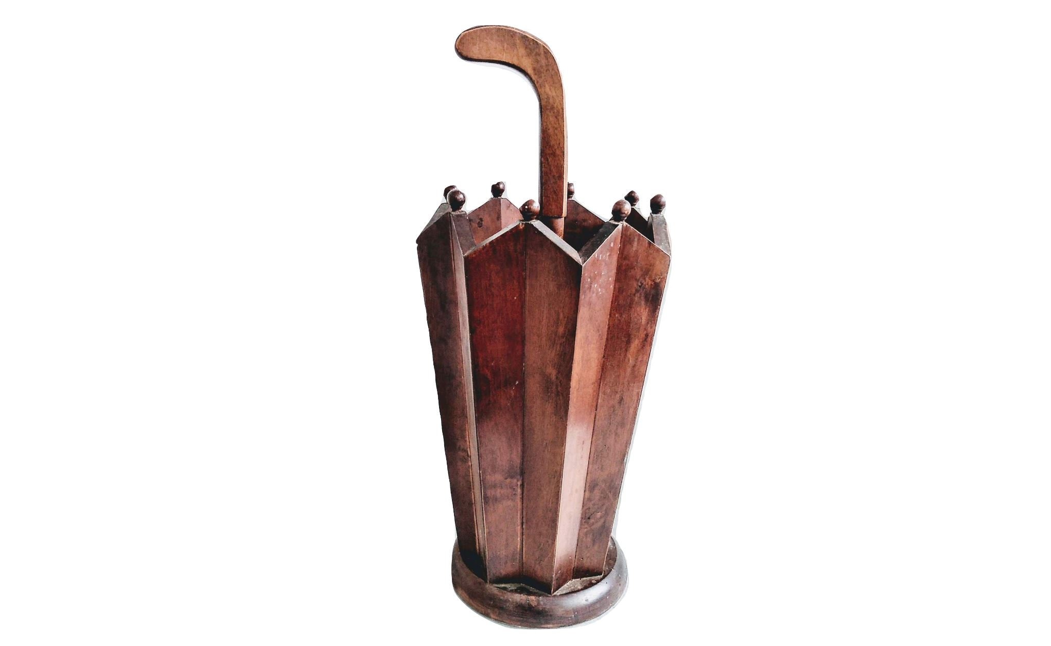 Vintage Français Heavy Wood en Bois Parapluie Walking Stick Stand Container Pot Doorway Hallway Deco