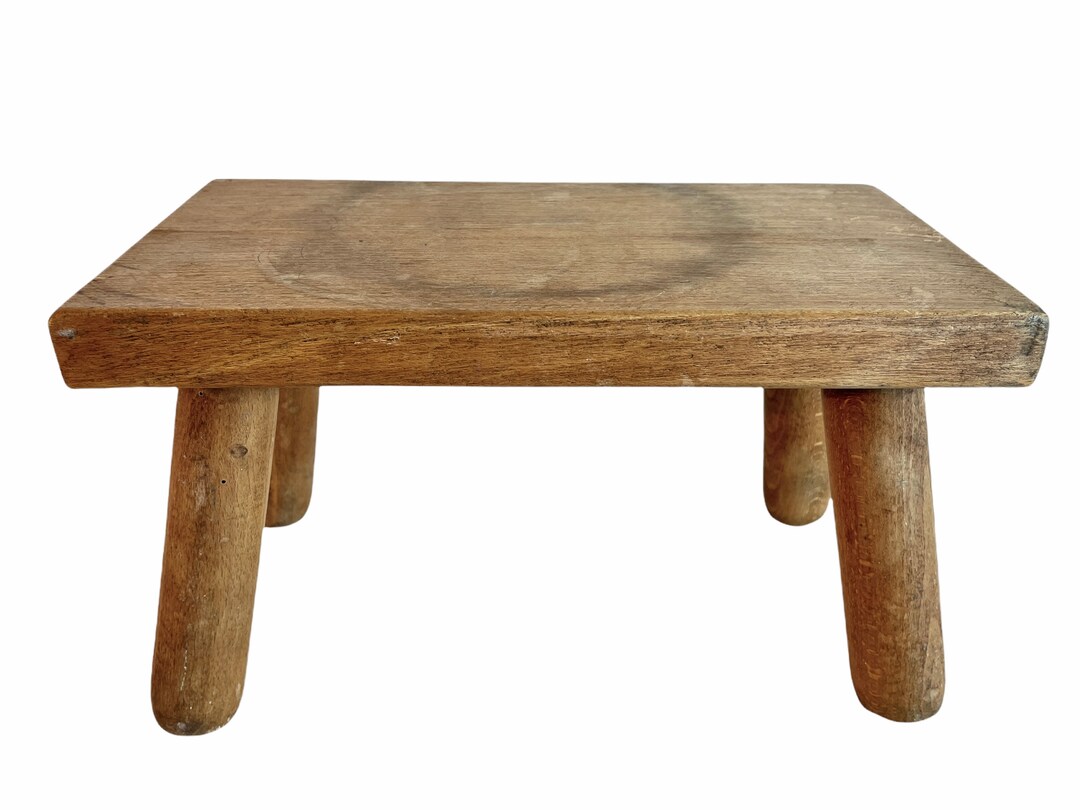 Vintage French Wooden Brown Natural Wood Small Milking Stool Chair ...