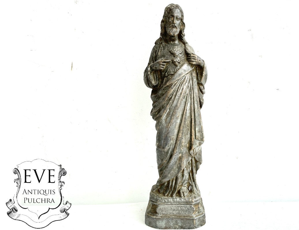 Vintage Jesus Sacred Heart Statue, 12” Jesus Statue, Vintage Jesus