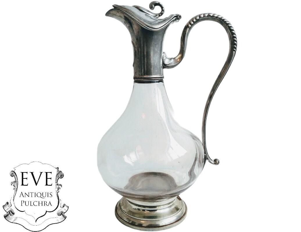 Vintage Français Duck Silver Metal & Glass Carafe Decanter For Water Wine Porto Wedding Useable Uniq