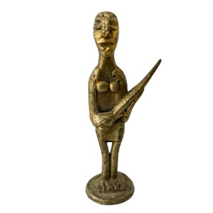 Vintage African Soldier Brass Metal Figurine Statue Primitive Sculpture Cast Tribal Art Toy Decor Display c1980-90&#39;s / EVE