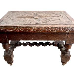 Antique French Wooden Brown Natural Wood Home Made Small Stool Bench Chair Stand Display Rest Plinth Seating Tabouret c1900-1910&#39;s / EVE