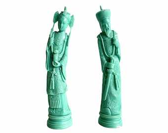 ヴィンテージ中国男性と女性の置物 彫刻された樹脂 12インチ アジアン