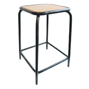 Vintage Franse kruk hoog hoog metaal houten blad industriële stijl ornament standaard displaysteun plint prop Tabouret c1970-80&#39;s / EVE