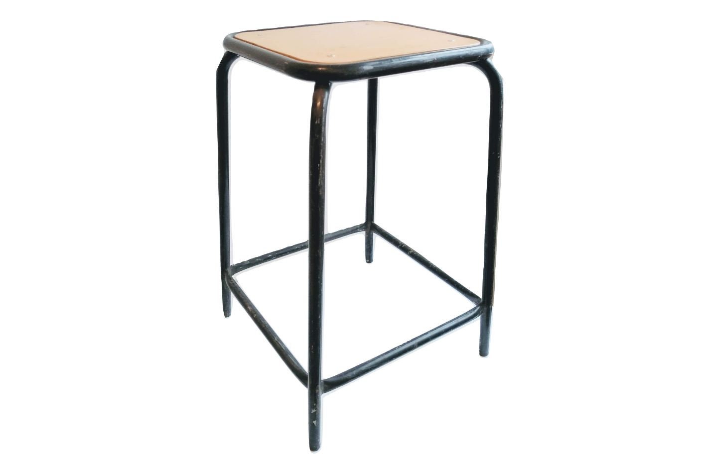 Vintage Français Tabouret Tall High Metal Wood Top Industrial Style Ornament Stand Display Rest Plin