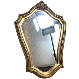 Vintage French Wooden Glass Gold Framed Wall Mirror Clam Oyster Shell Decor Decorative c1980-90's / EVE