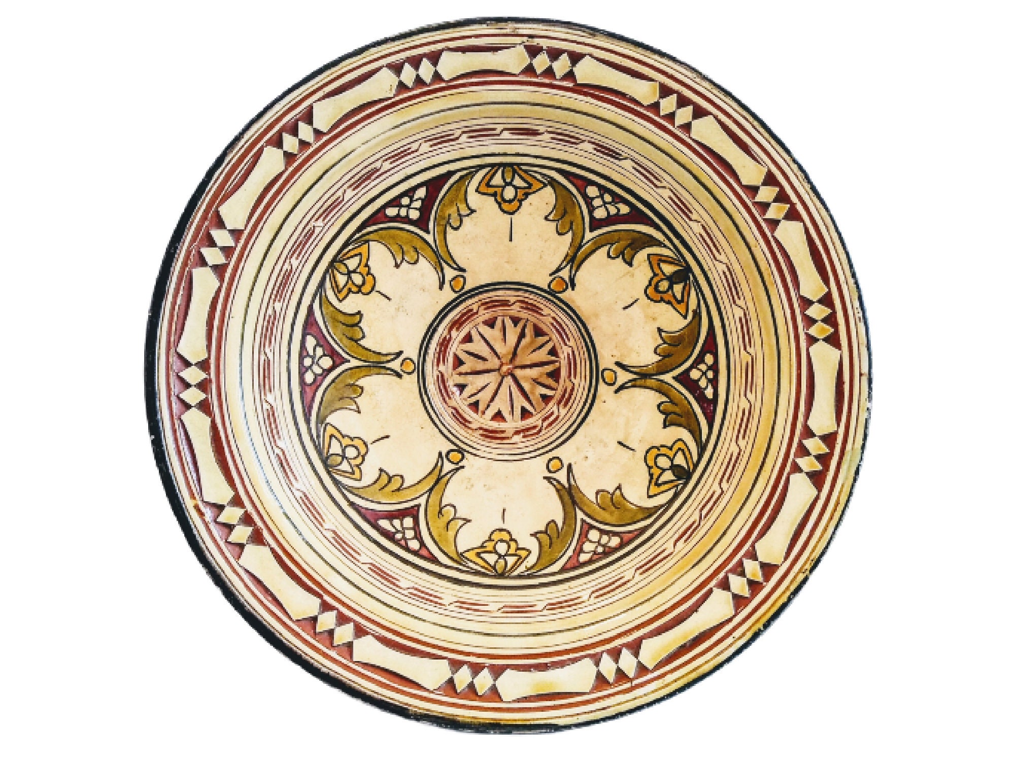 Vintage Moroccan Large Caramel Cream Colored Serving Dish Plate Plateter Wall Hanging Decor Design T