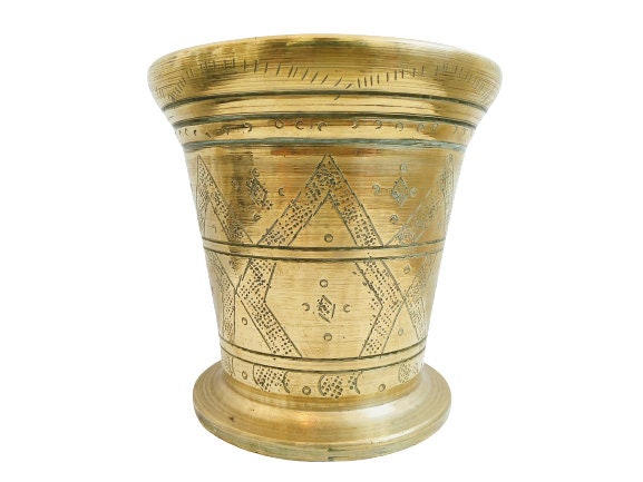 Vintage Français Très Heavy Large Brass Peste Mortar Mixing Bowl Plat Table Herbs Épices Spells Prép