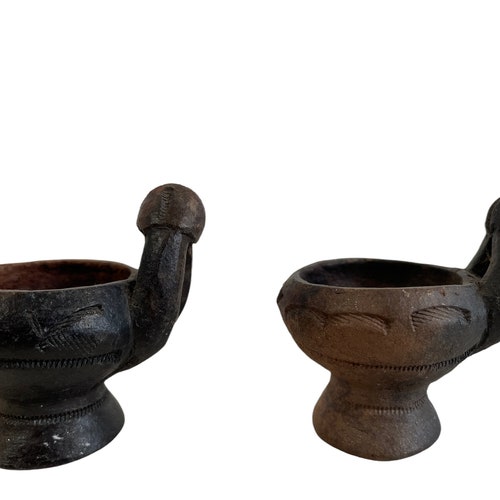 Vintage African Burnt Pottery Bowls Bowl Pair shops Cup Dish Catch-All Table Centrepiece Decorative Decor Africa c1920-40's / EVE
