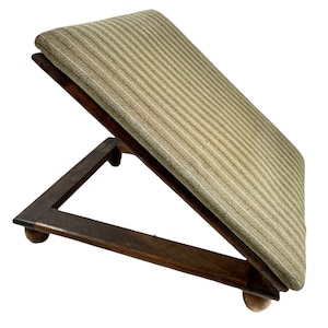 Vintage French Wooden Brown Beige Fabric Covered Adjustable Footrest Foot Rest Support Natural Wood Rest Prop c1950-1960&#39;s / EVE de France