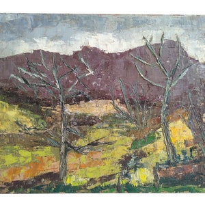 Vintage French Trees Tree Woodland Field Border Hedgerow Oil Painting On Board Normandy Signed circa 1970-80's / EVE de France