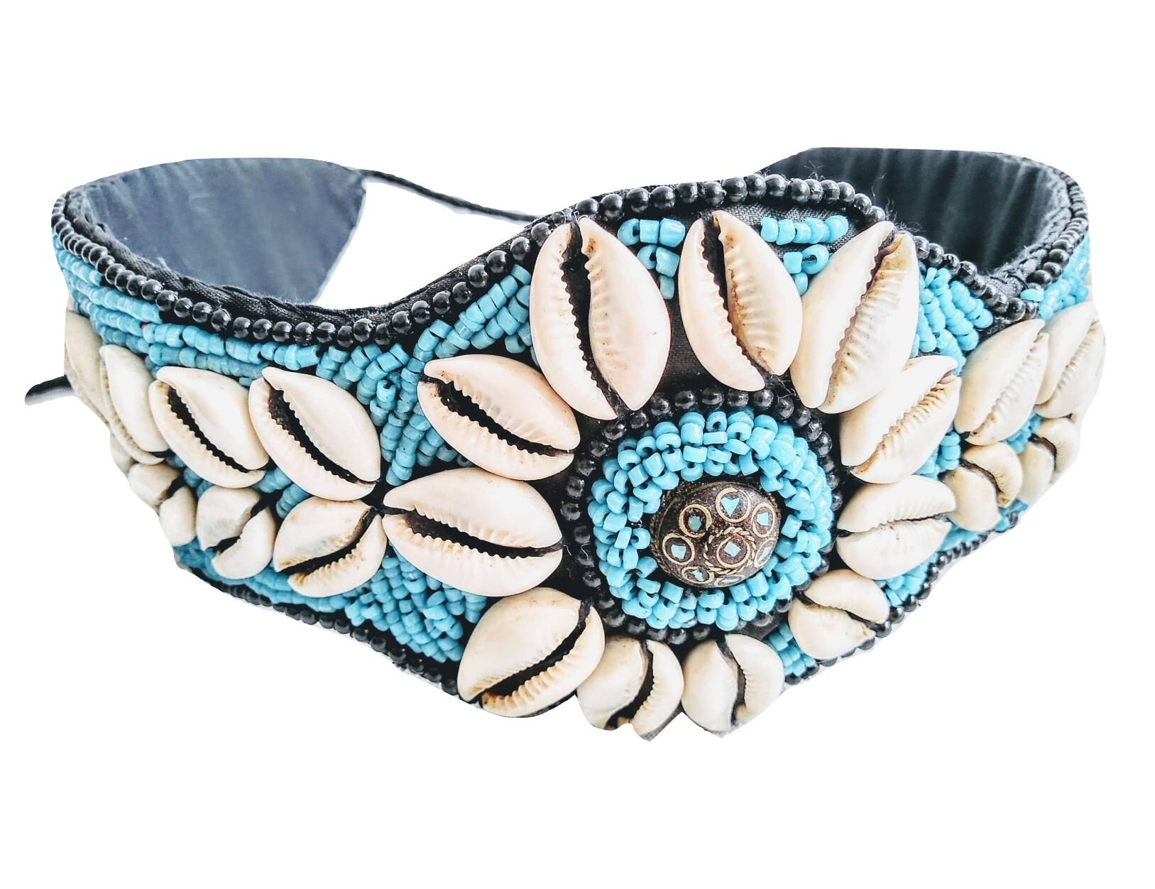 Vintage Nepalese Shell Bead Decorated Encrusted Decorative 