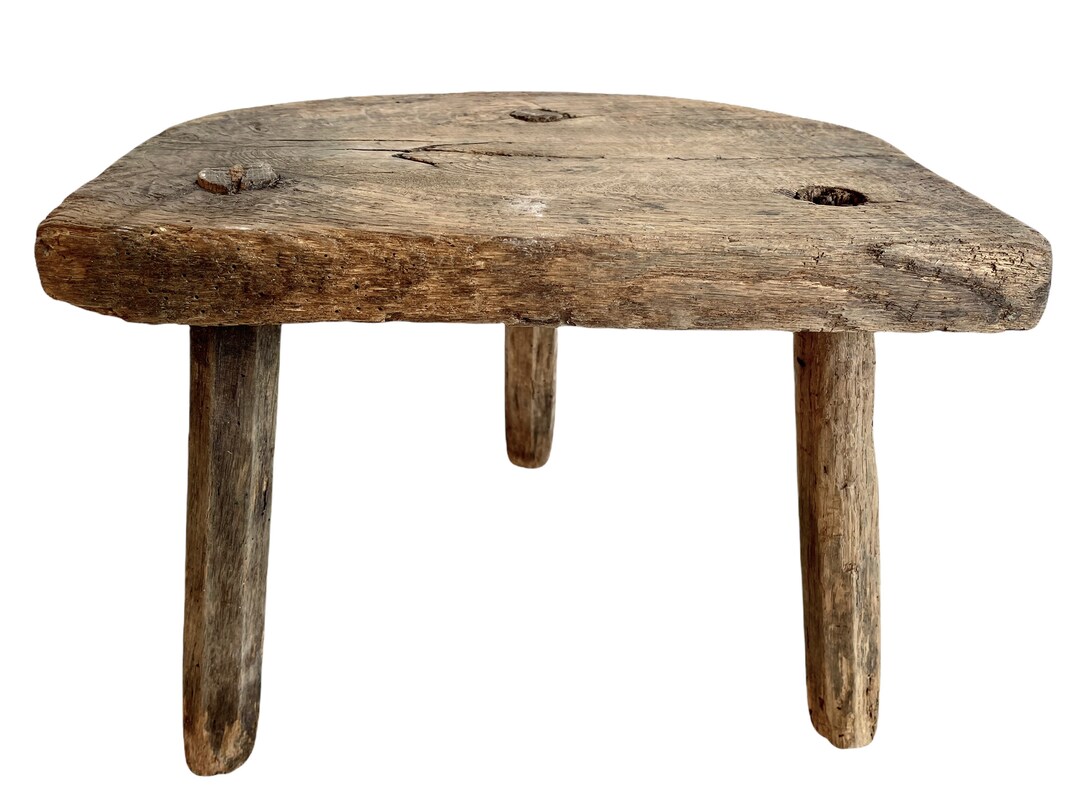 Antique French Traditional Three Leg Milking D Stool Wooden Brown Wood ...