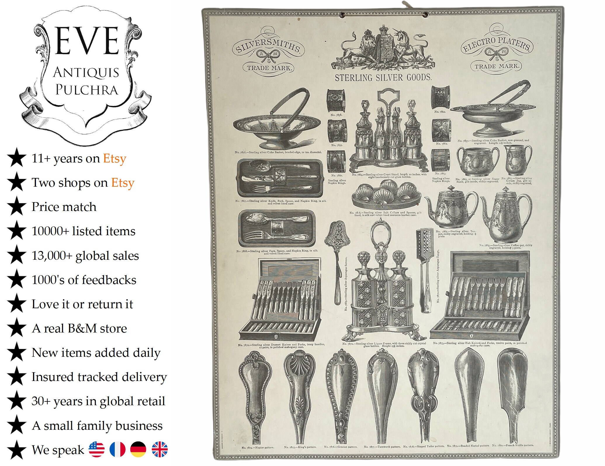 Vintage Français Bernard Carant Paris Orfèvrerie Marque de Commerce Couverts Salle à Manger Argenter