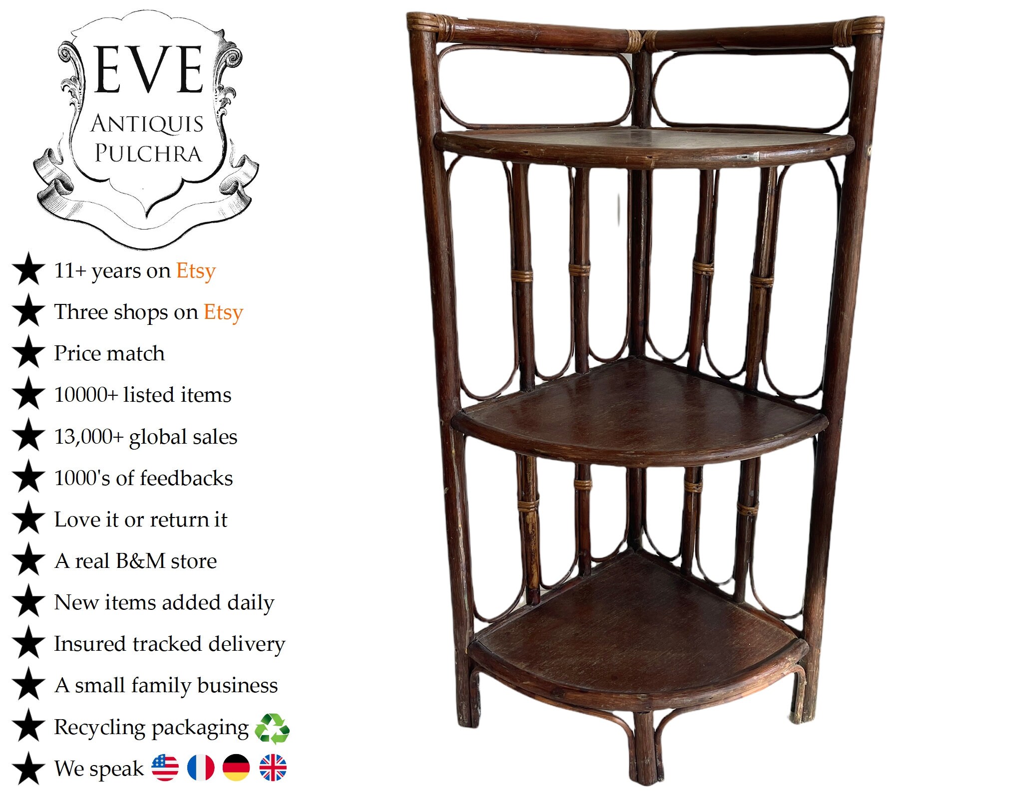 Vintage Chinois Asiatique en Bois Marron Polonais Naturel Petite Étagère d'angle Étagères Murales Pr