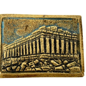 Vintage Greek Ornate Bronze Brass Metal Acropole Small Match Box Matchbox Cover Decor Gold Smoker Tobacciana Fireplace c1930-40&#39;s / EVE